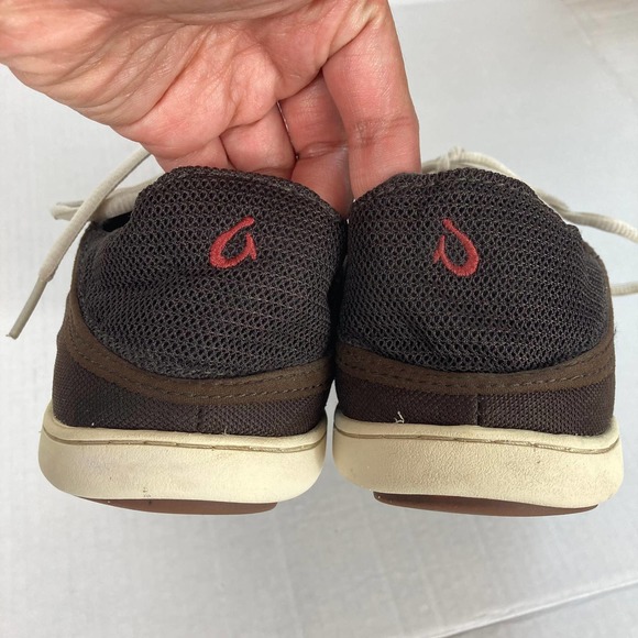 Olukai Mens Siz 11 Nohea Lace Up Mesh Casual Shoes Brown Drop In Heel Slip On - Picture 4 of 9